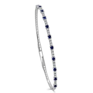 14K White Gold Flexible Bangle with .50ctw Blue Sapphires & .47ctw Diamonds Size 6.5