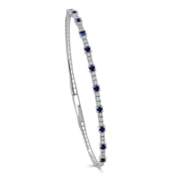 14K White Gold Flexible Bangle with .50ctw Blue Sapphires & .47ctw Diamonds Size 6.5 Bracelets 3