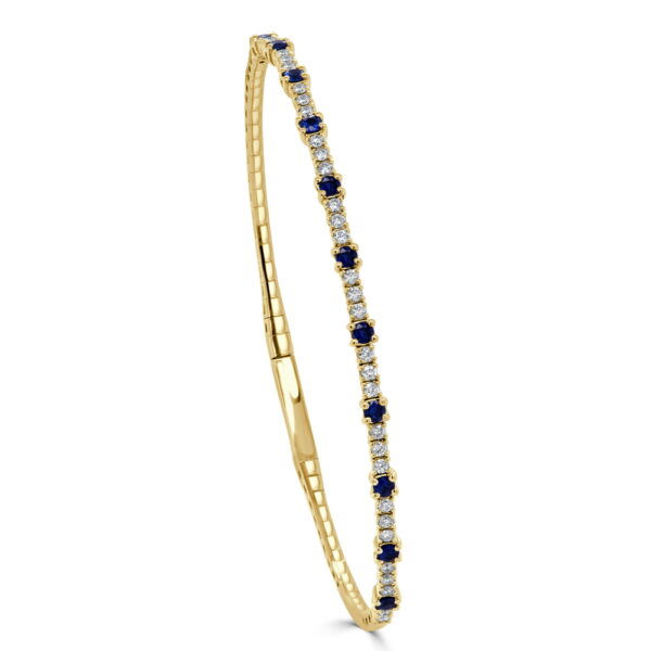 14K Yellow Gold Flexible Bangle with .64ctw Blue Sapphires & .51ctw Diamonds Size 6.5 Bracelets 3