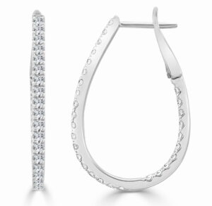 14K White Gold In & Out Tear Drop Hoops with .93ctw Diamonds 1.25″ Earrings 2