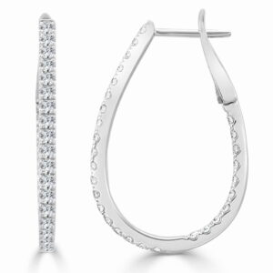 14K White Gold In & Out Tear Drop Hoops with .93ctw Diamonds 1.25