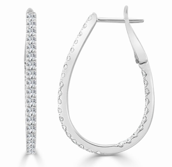 14K White Gold In & Out Tear Drop Hoops with .93ctw Diamonds 1.25″ Earrings 3