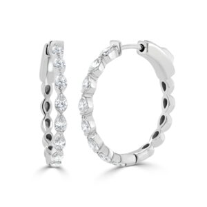 14K White Gold Hoops with 1.04ctw Pear Diamonds