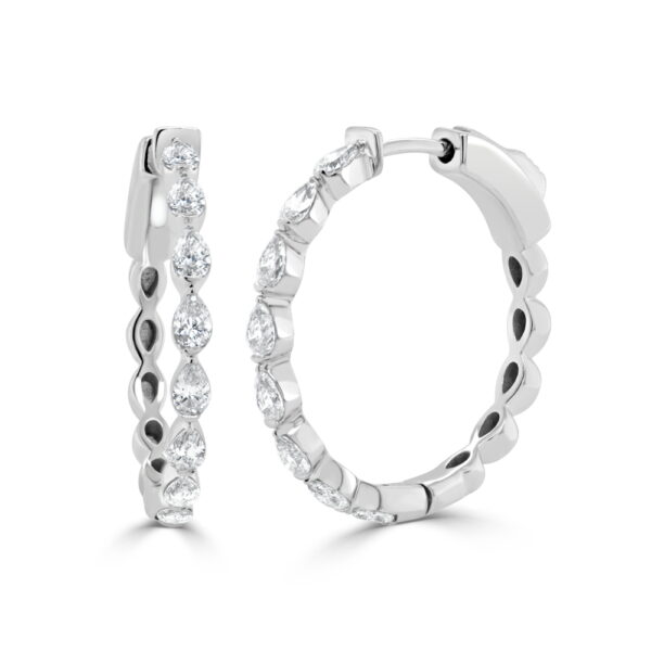14K White Gold Hoops with 1.04ctw Pear Diamonds Earrings 3