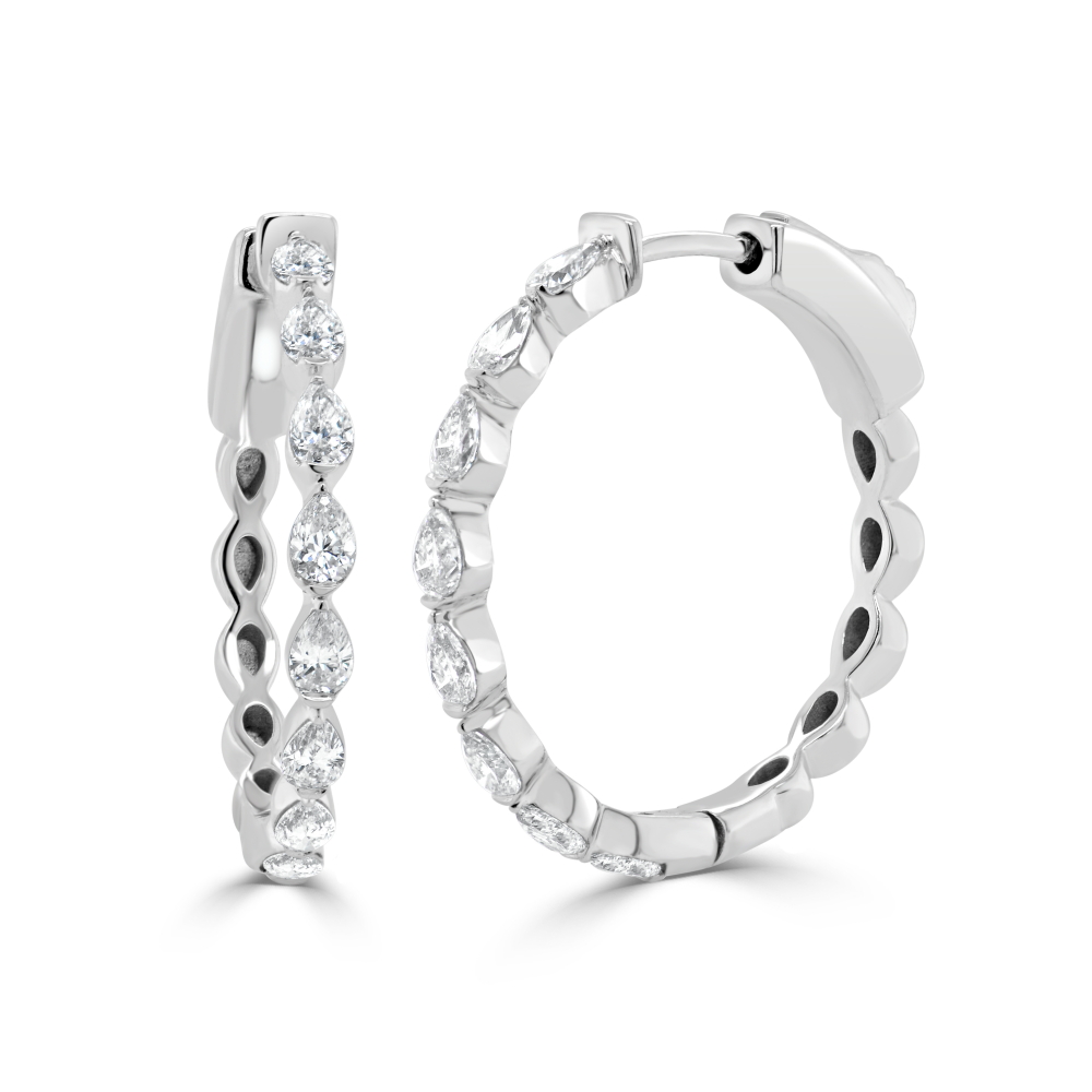 14K White Gold Hoops with 1.04ctw Pear Diamonds Earrings