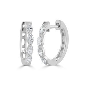 14K White Gold Huggies with .48ctw Marquise Diamonds
