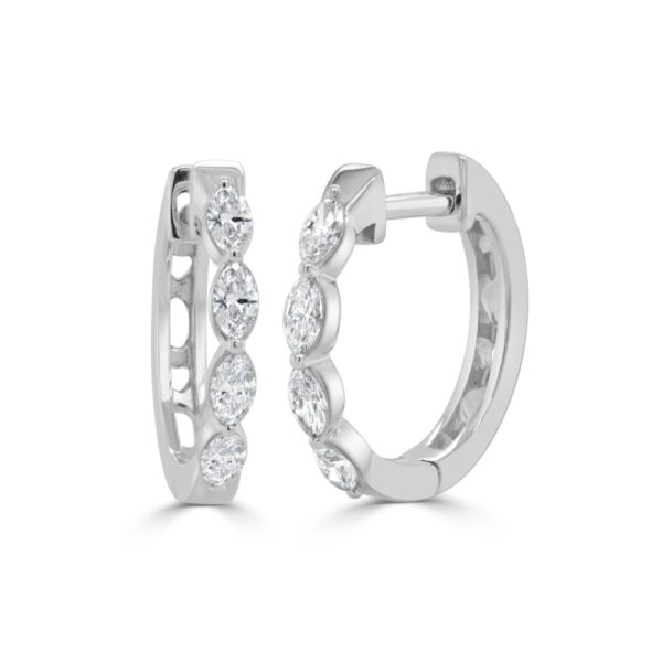 14K White Gold Huggies with .48ctw Marquise Diamonds Earrings 3