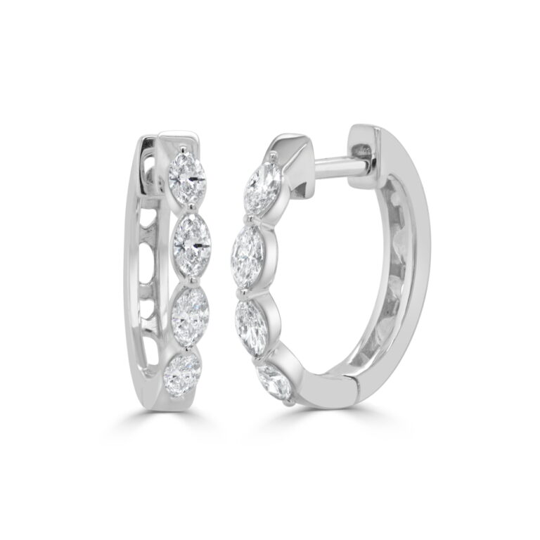 14K White Gold Huggies with .48ctw Marquise Diamonds Earrings 2