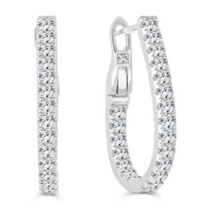 14K White Gold In & Out Tear Drop Hoops with .68ctw Diamonds 3/4