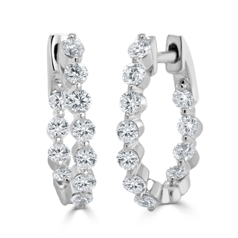 14K White Gold In & Out Oval Hoops with .85ctw Diamonds 16mm Earrings 2