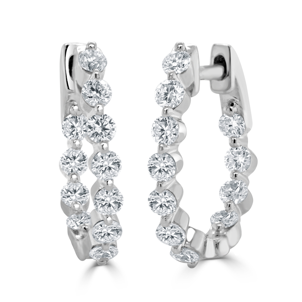 14K White Gold In & Out Oval Hoops with .85ctw Diamonds 16mm Earrings