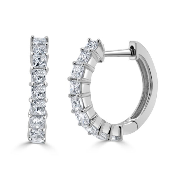 14K White Gold Huggies with .94ctw Princess Diamonds Earrings 3