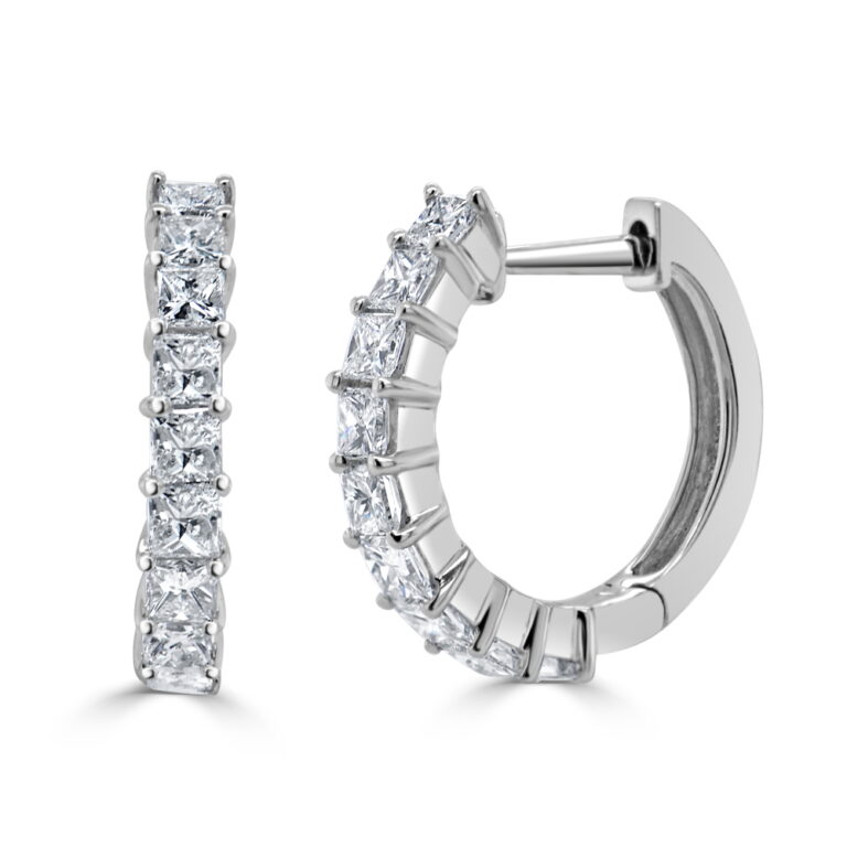 14K White Gold Huggies with .94ctw Princess Diamonds Earrings 2
