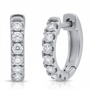 14K White Gold Huggies with .30ctw Diamonds 13mm