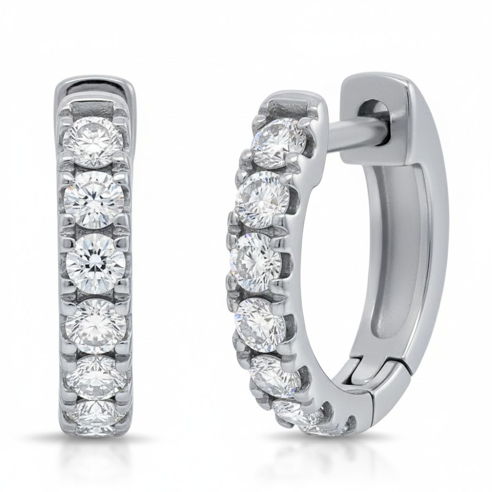 14K White Gold Huggies with .30ctw Diamonds 13mm Earrings