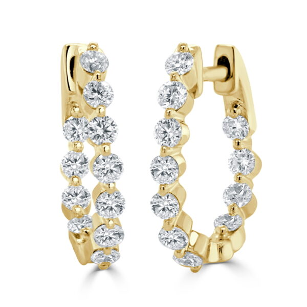 14K Yellow Gold In & Out Oval Shape Hoops with .89ctw Round Diamonds 16mm Earrings 3