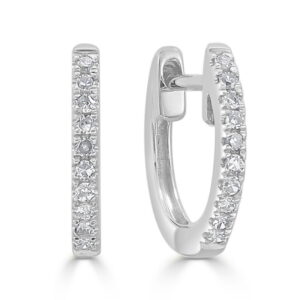 14K White Gold Huggies with .08ctw Diamonds 10mm