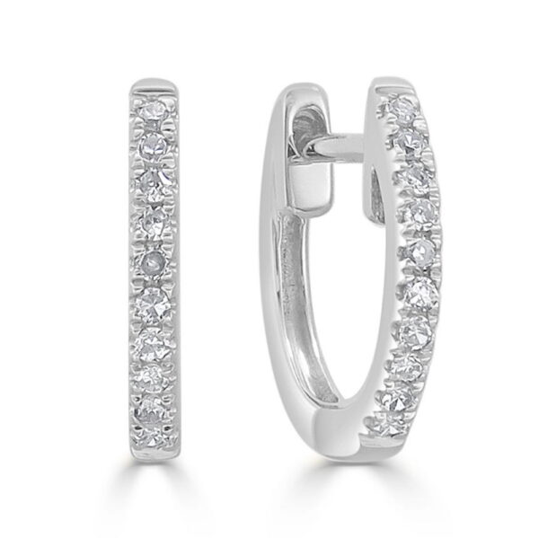 14K White Gold Huggies with .08ctw Round Diamonds 10mm Earrings 3