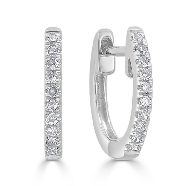 14K White Gold Huggies with .08ctw Round Diamonds 10mm Earrings 2