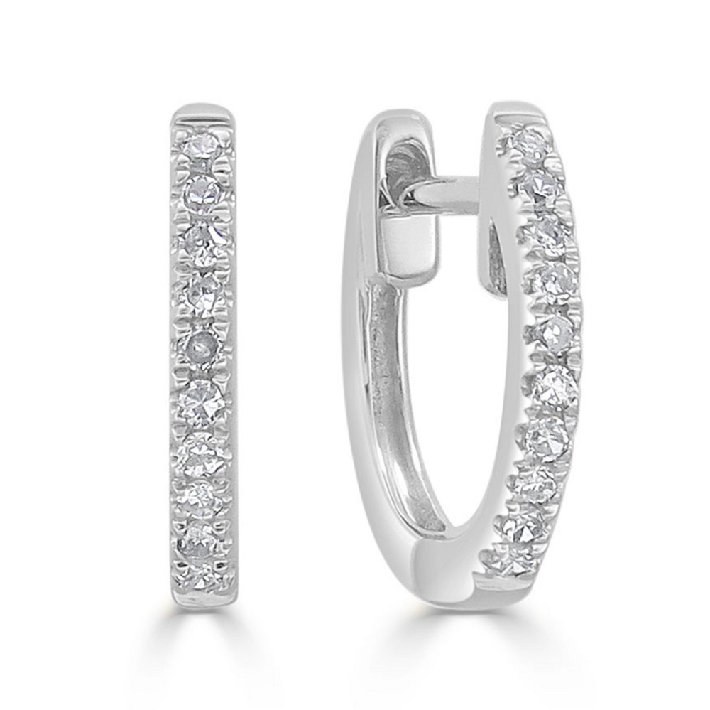 14K White Gold Huggies with .08ctw Round Diamonds 10mm Earrings