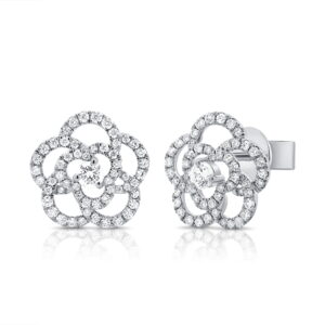 14K White Gold Flower Shape Studs with .98ctw Diamonds