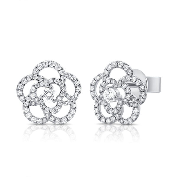 14K White Gold Flower Shape Studs with .98ctw Diamonds Earrings 3