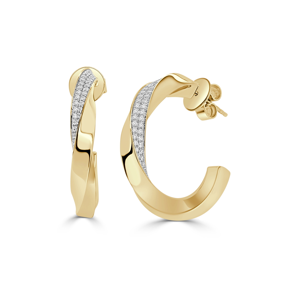14K Yellow Gold Twist Hoops with .68ctw Diamonds Earrings