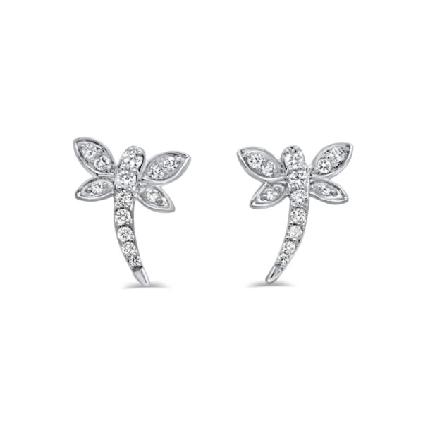 14K White Gold Dragonfly Studs with .18ctw Diamonds Earrings 3