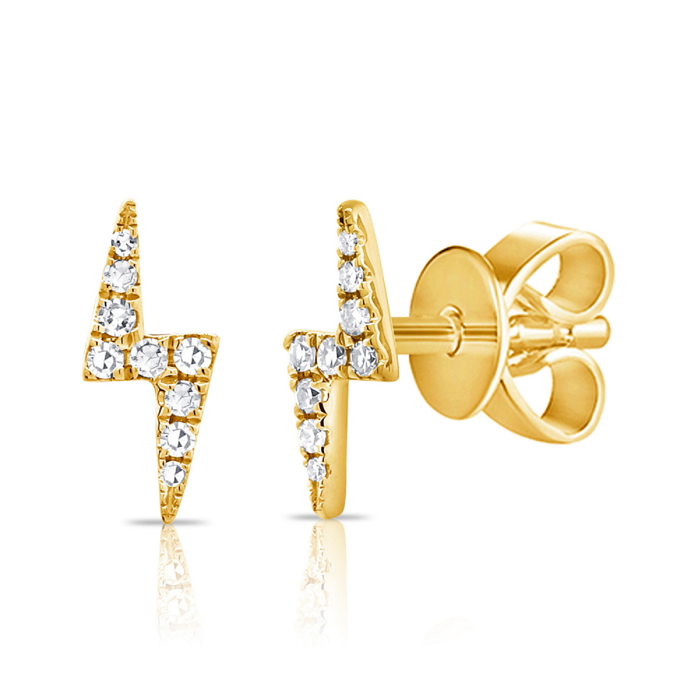 14K Yellow Gold Lightning Bolt Studs with .13ctw Diamonds Earrings