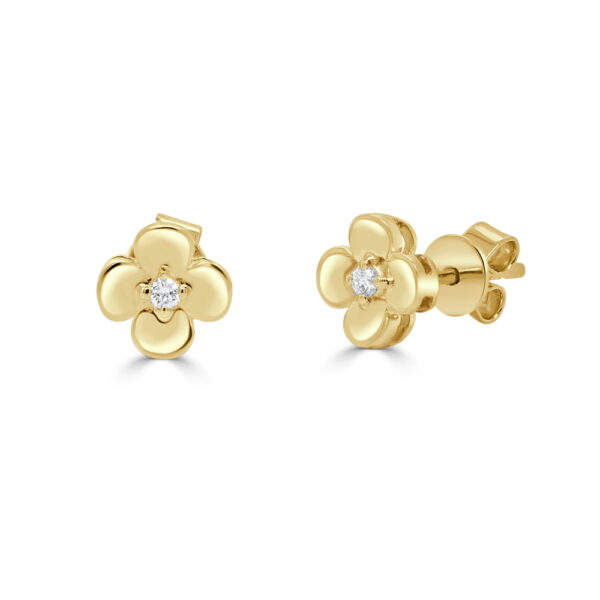 14K Yellow Gold Flower Shape Studs with .04ctw Diamonds Earrings 3