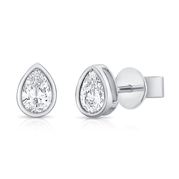 14K White Gold Bezel Studs with .33ctw Pear Diamonds (G/H, SI) Earrings 3