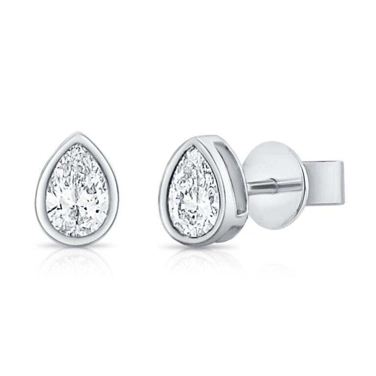14K White Gold Bezel Studs with .33ctw Pear Diamonds (G/H, SI) Earrings 2