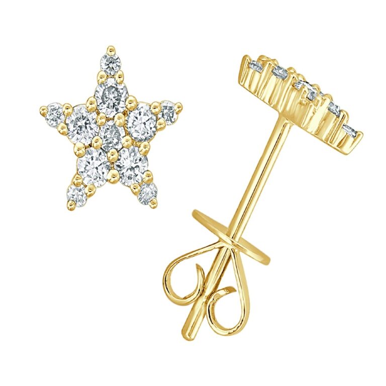 14K Yellow Gold Star Studs with .34ctw Diamonds Earrings 2