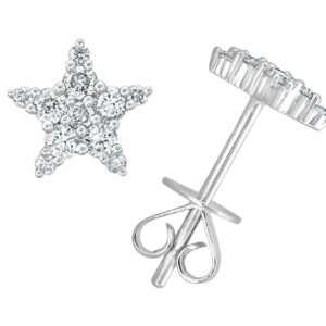 14K White Gold Star Studs with .35ctw Diamonds