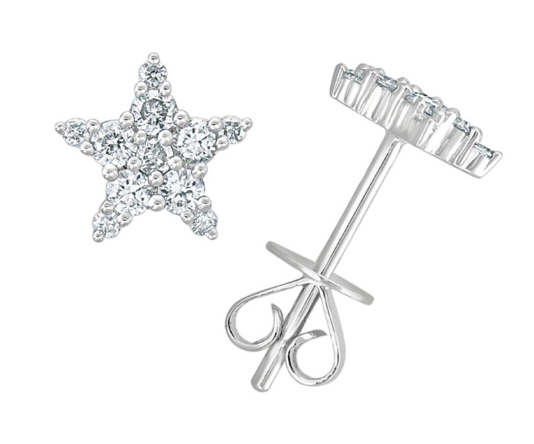 14K White Gold Star Studs with .35ctw Diamonds Earrings 2