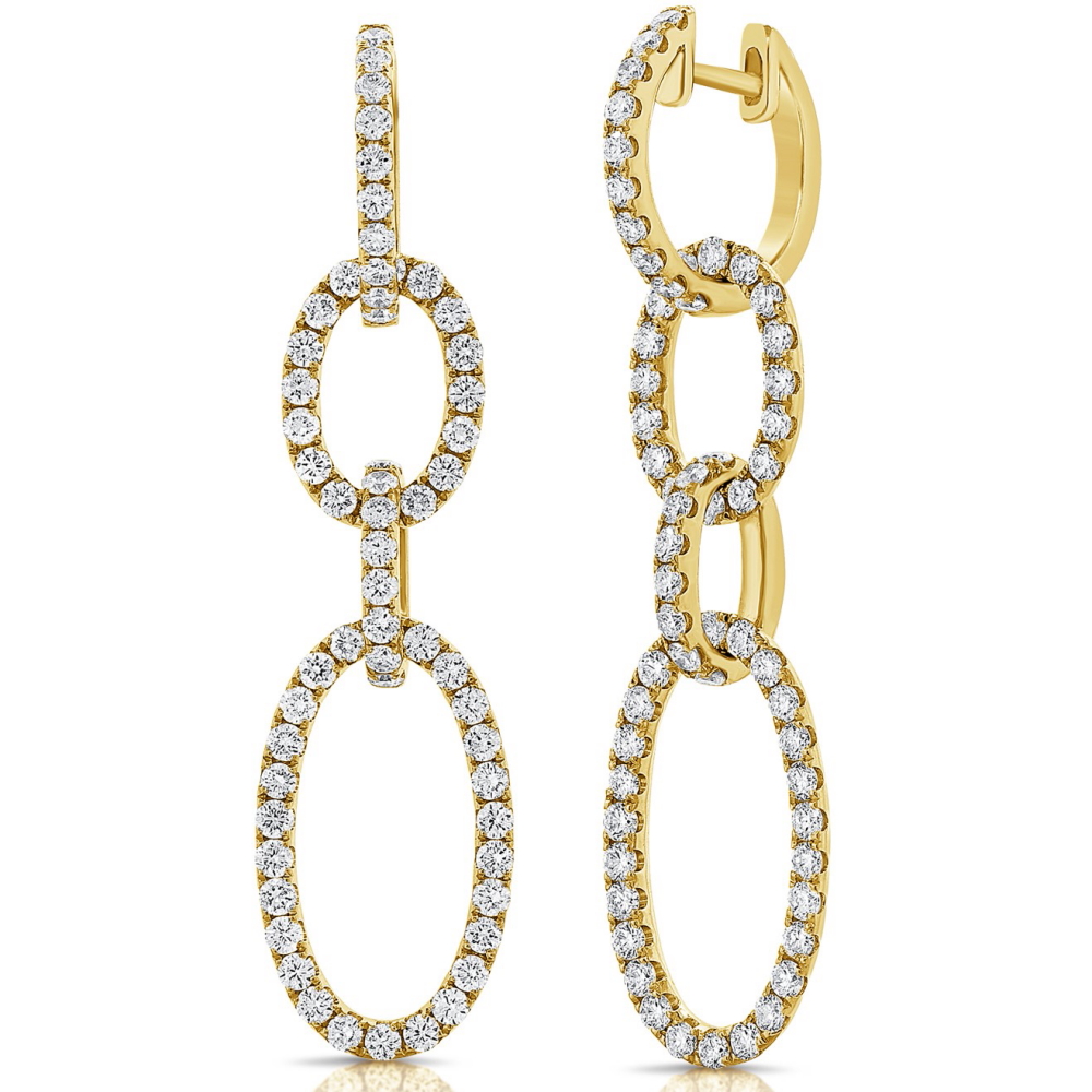 14K Yellow Gold Oval Link Drop Earrings with 2.55ctw Diamonds Earrings