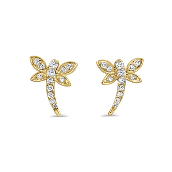 14K Yellow Gold Dragonfly Studs with .18ctw Diamonds Earrings 3