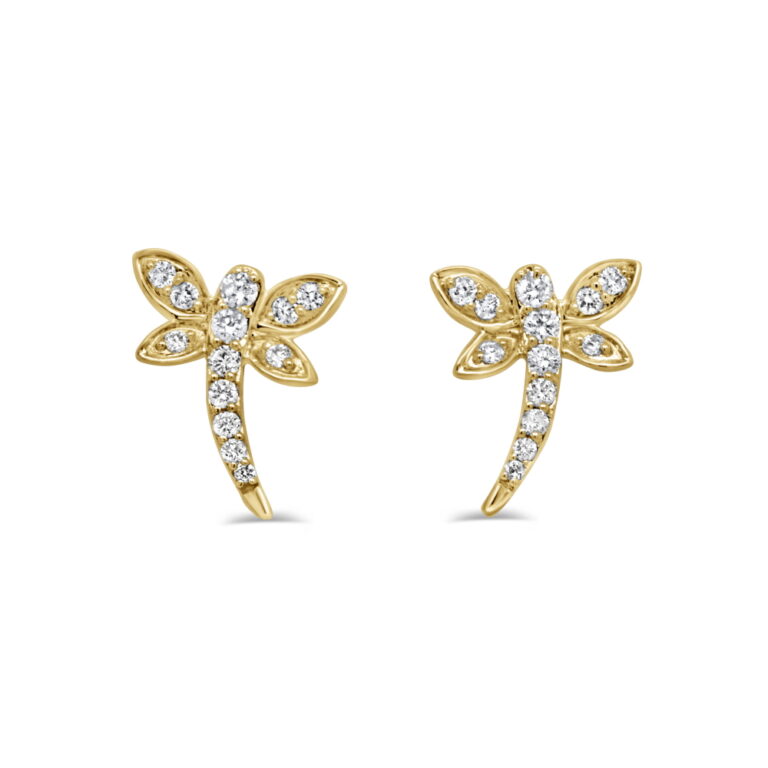14K Yellow Gold Dragonfly Studs with .18ctw Diamonds Earrings 2