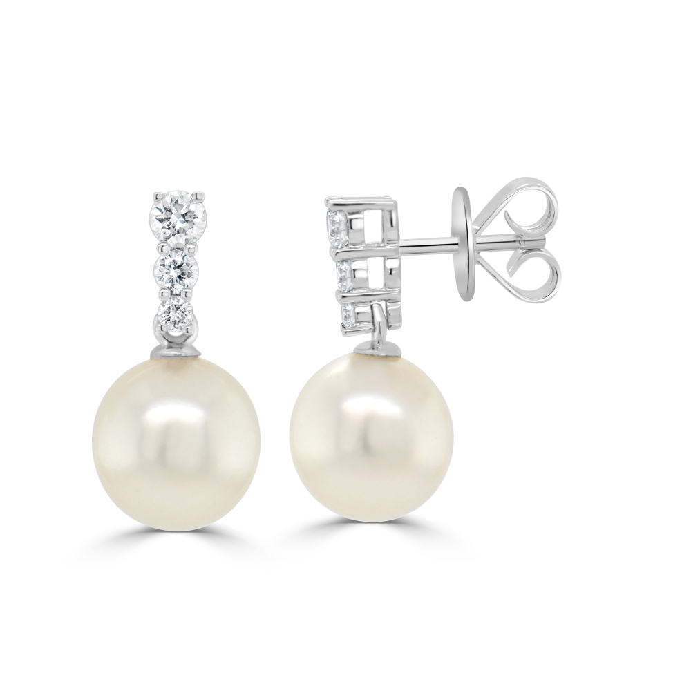 14K White Gold Earrings with 8.2mm Pearls & .21ctw Diamonds Earrings