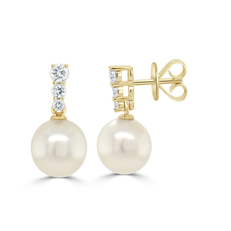 14K Yellow Gold Earrings with 8.2mm Pearls & .22ctw Diamonds Earrings 2