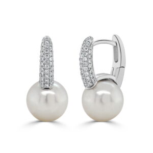 14K White Gold Earrings with 8.32mm Pearls & .33ctw Diamonds