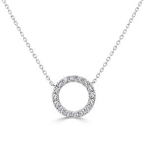 14K White Gold Open Circle Necklace with .47ctw Diamonds 18