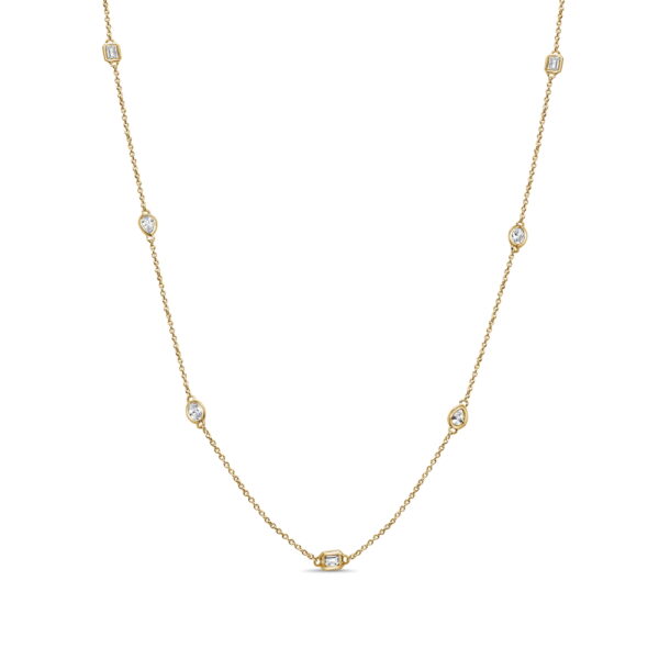 14K Yellow Gold Station Necklace with .86ctw Fancy Shape Diamonds 18″ Fine Jewelry 3