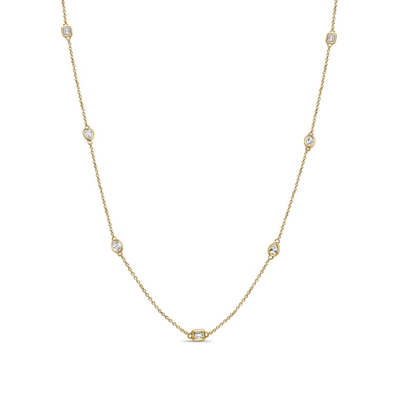 14K Yellow Gold Station Necklace with .86ctw Fancy Shape Diamonds 18″ Fine Jewelry 2