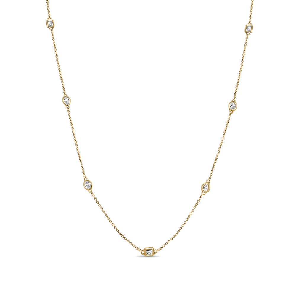 14K Yellow Gold Station Necklace with .86ctw Fancy Shape Diamonds 18″ Fine Jewelry