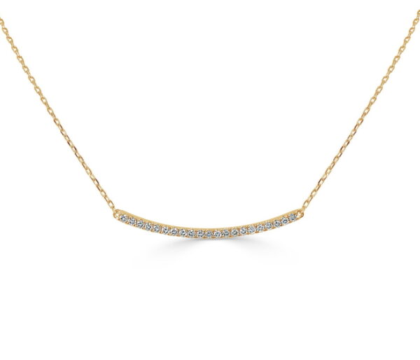 14K Yellow Gold Curved Bar Necklace with .27ctw Diamonds 18″ Fine Jewelry 3