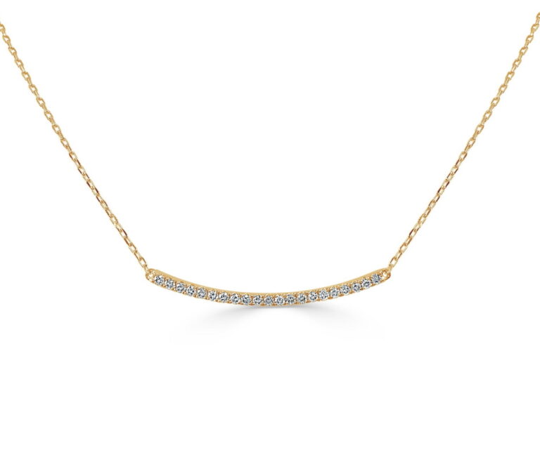 14K Yellow Gold Curved Bar Necklace with .27ctw Diamonds 18″ Fine Jewelry 2