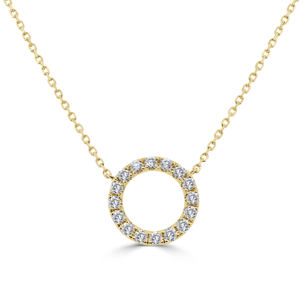 14K Yellow Gold Open Circle Pendant with .45ctw Diamonds 18″ Fine Jewelry