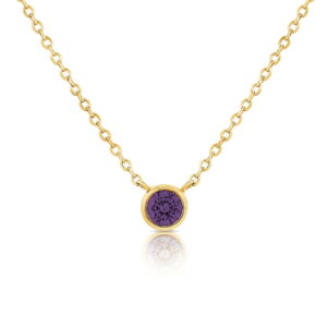 14K Yellow Gold Bezel Necklace with .10ct Amethyst 18
