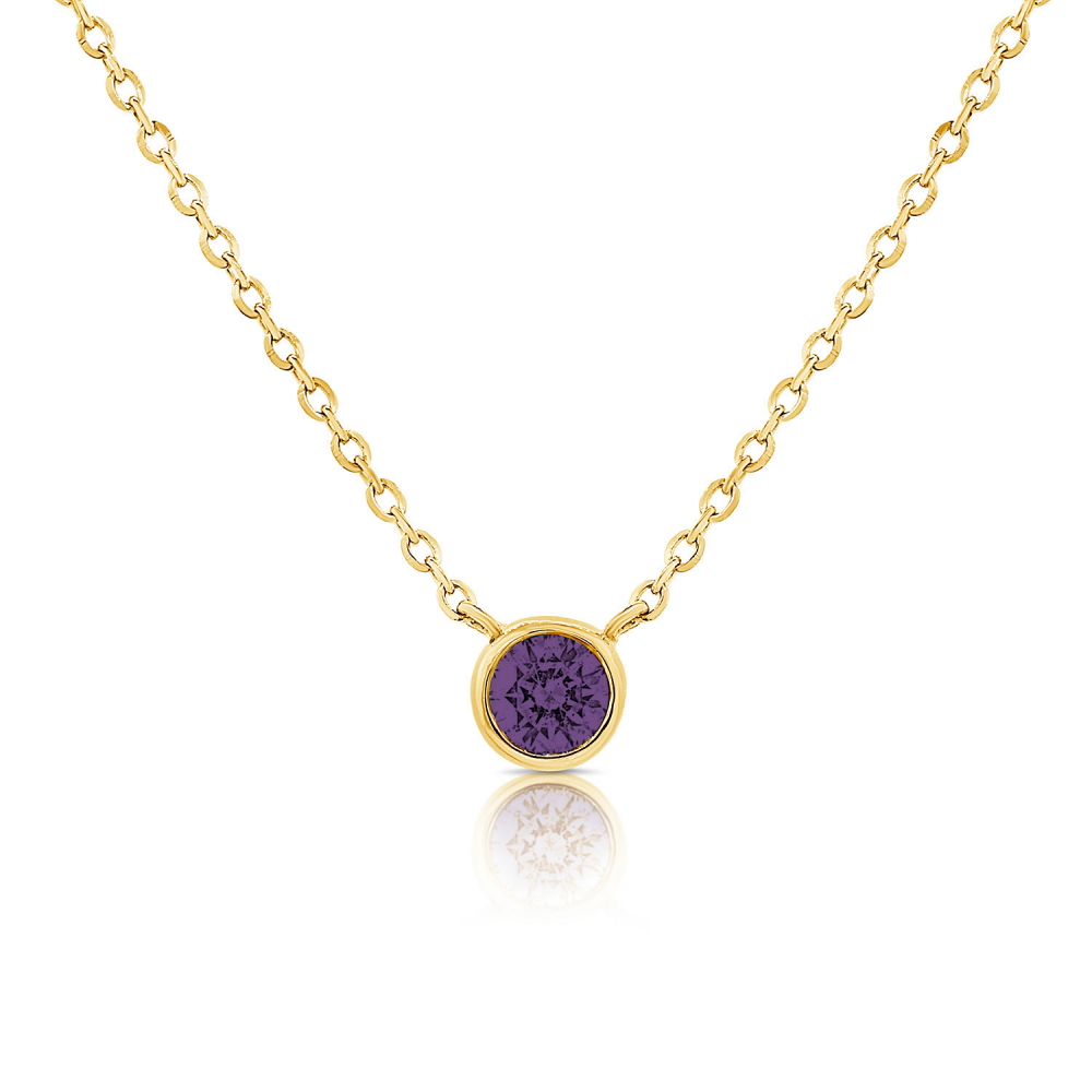 14K Yellow Gold Bezel Necklace with .10ct Amethyst 18″ Fine Jewelry
